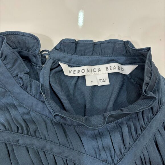 Veronica Beard Mandell Blue Ruffle Satin Top Sz 2 Romantic Victorian Gothic - Picture 10 of 13